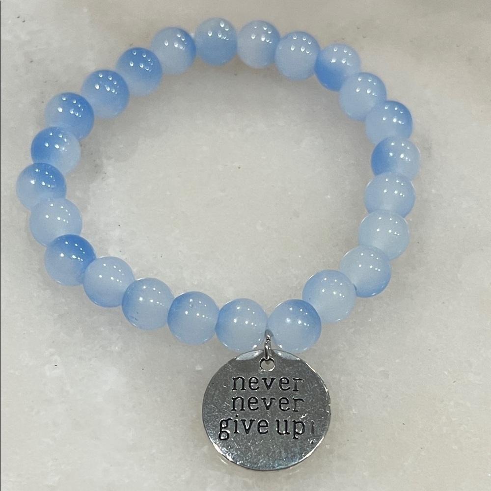 Blue Beaded Bracelet with Silver Charm